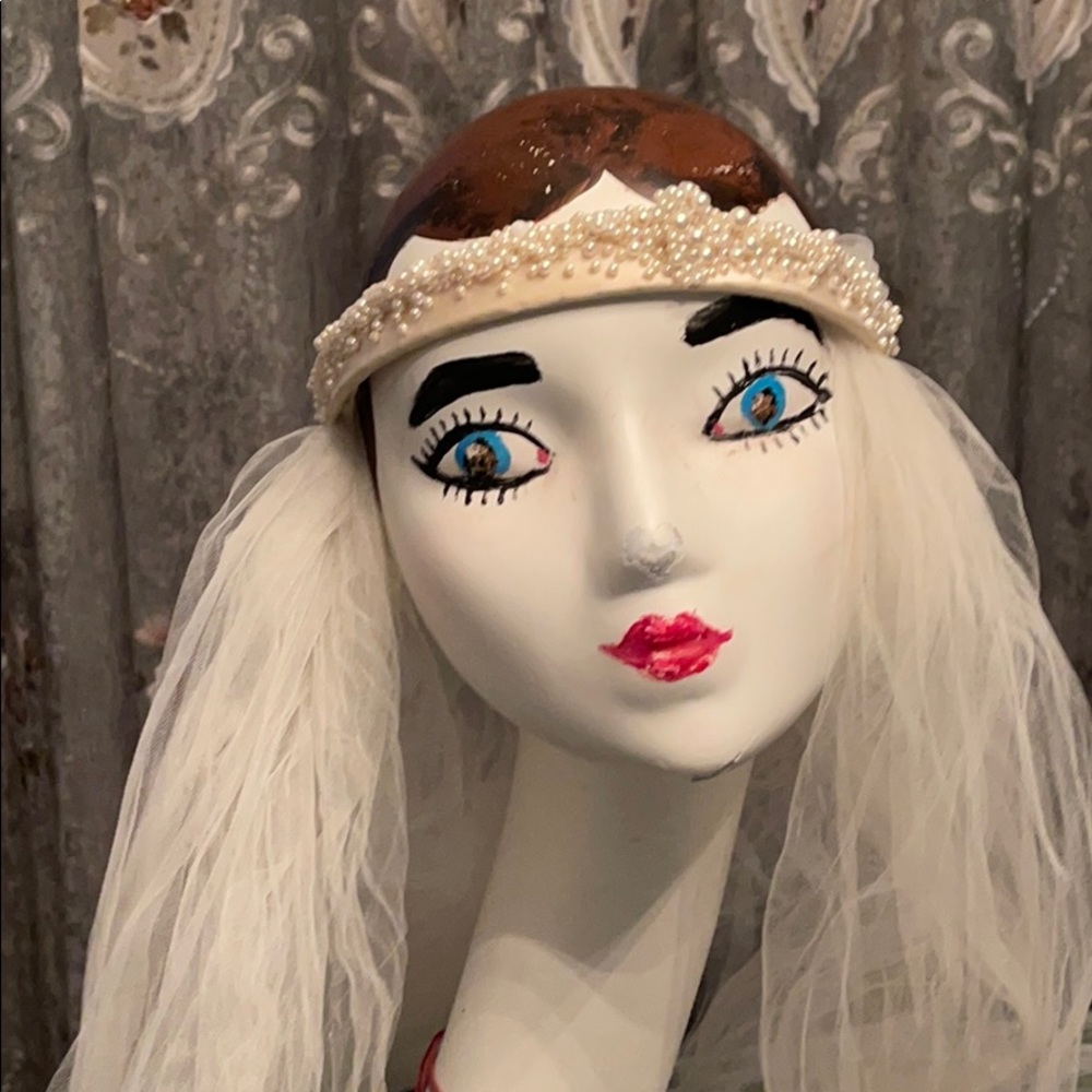 Antique SILK Pearl Wedding Veil and Tiara flappet